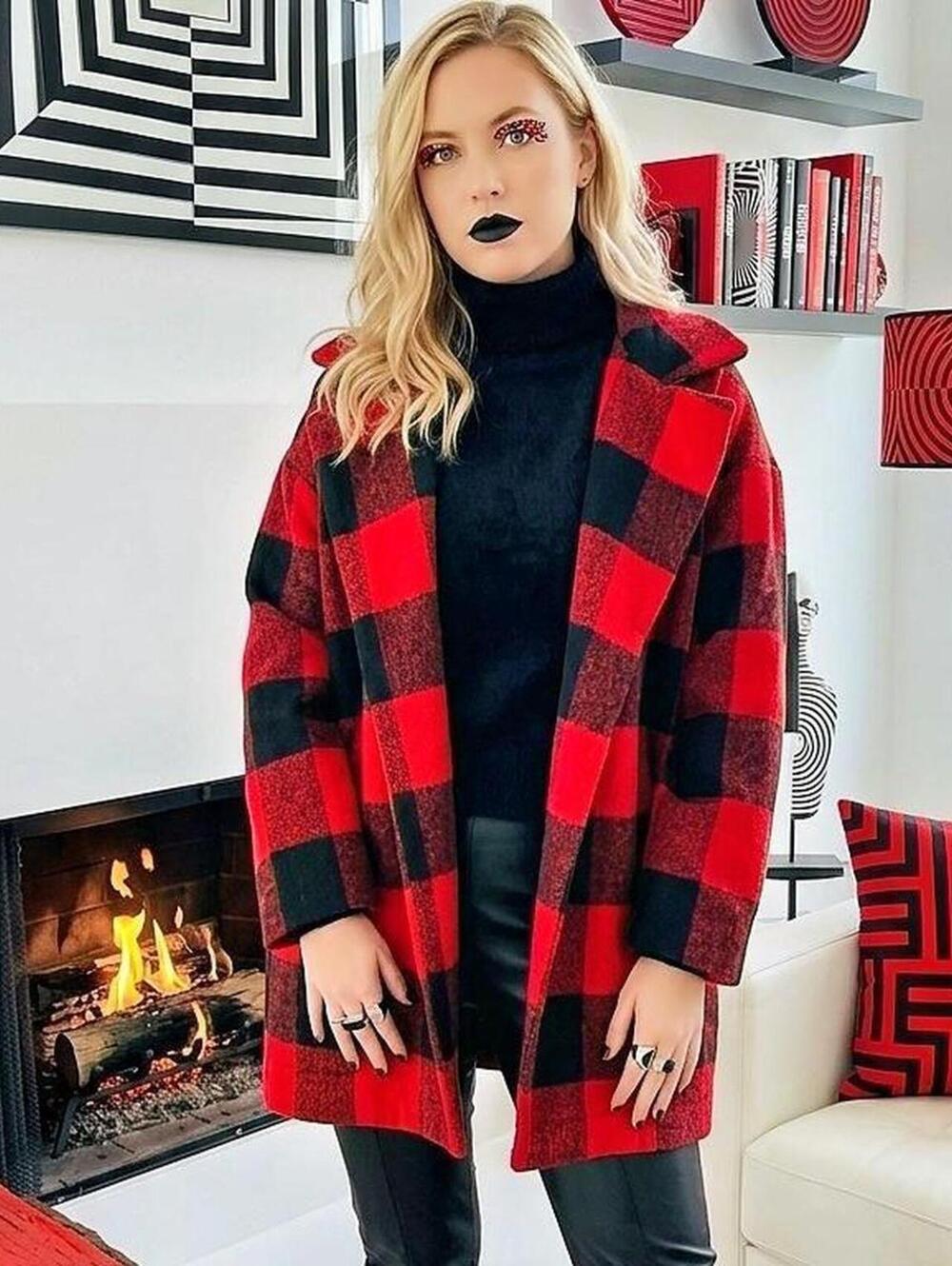 Fashion Nova Women's Black and Red Coat